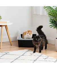 Iris Usa Extra Large Open Top Cat Litter Box with Scatter Shield, Sturdy Easy to Clean Open Air Kitty Litter Pan with Tall Spray, Black