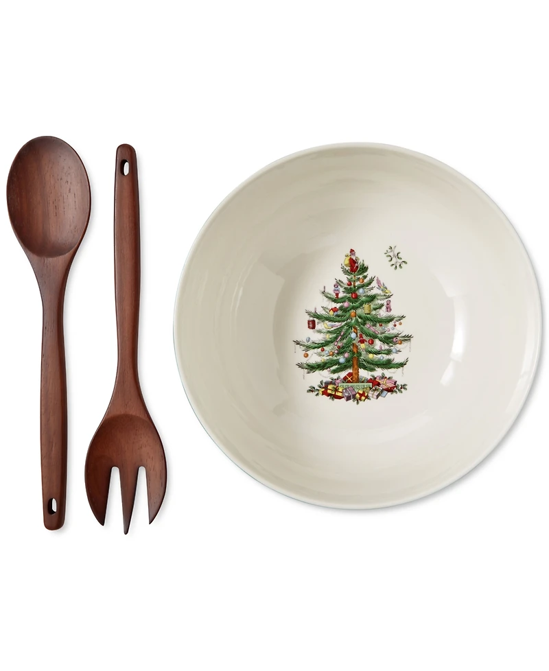 Spode Christmas Tree Serving Bowl & Wooden Servers