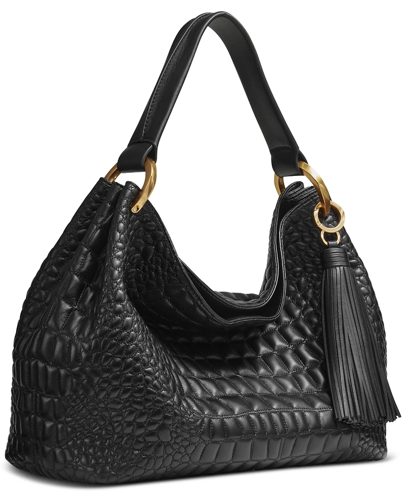 Donna Karan New York Glenwood Quilted Croc Shoulder with Tassel Detail