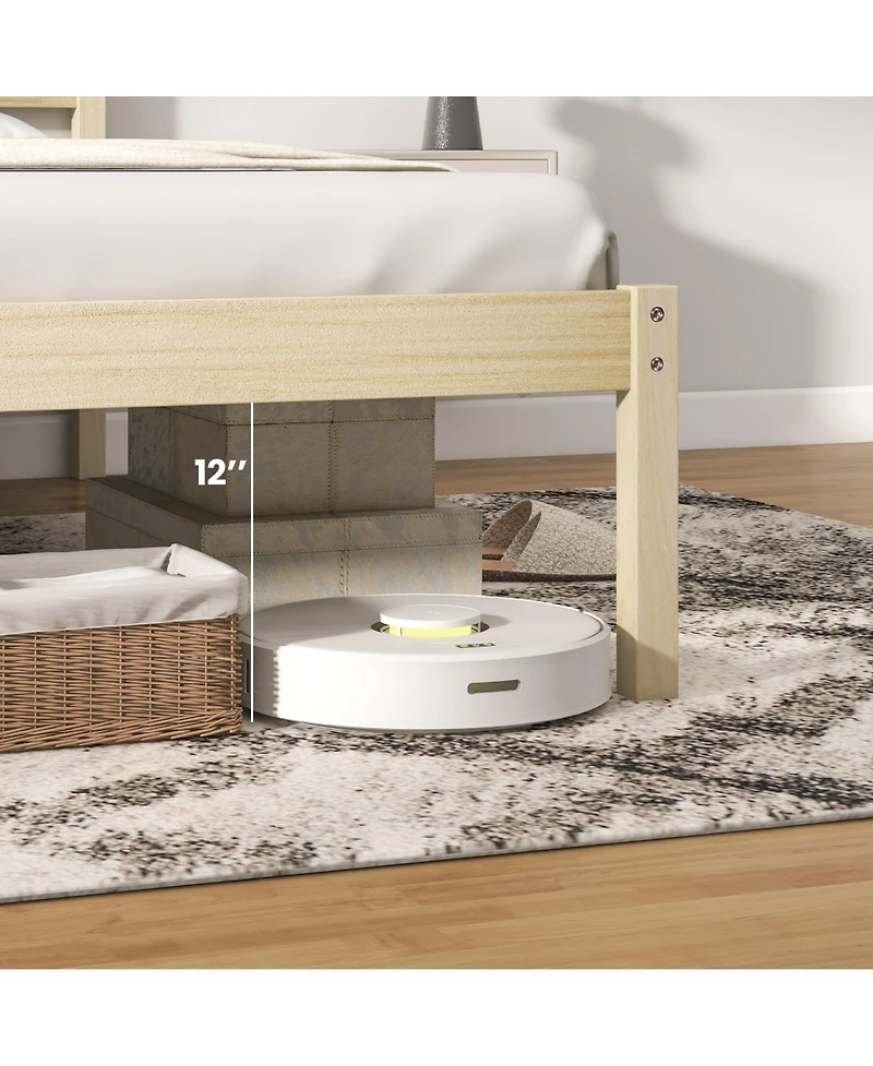 Sugift Twin Size Wooden Bed Frame with Headboard and Slat Support