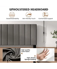 Queen Size Upholstered Bed Frame with Vertical Channel Tufted Headboard-Gray