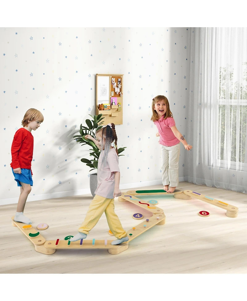 Slickblue Montessori Balance Beam Set Wooden Balance Boards with Stepping Stones