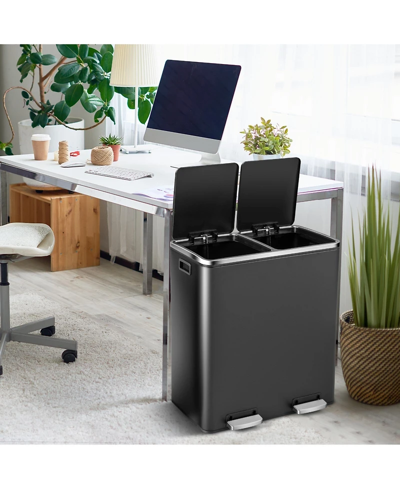 Slickblue 16 Gallon Dual Step Trash Can Recycling Double Bucket Pedal