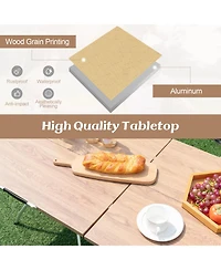 Slickblue 2 Pack Folding Camping Table with Wood-grain Tabletop for Hiking Party-Natural