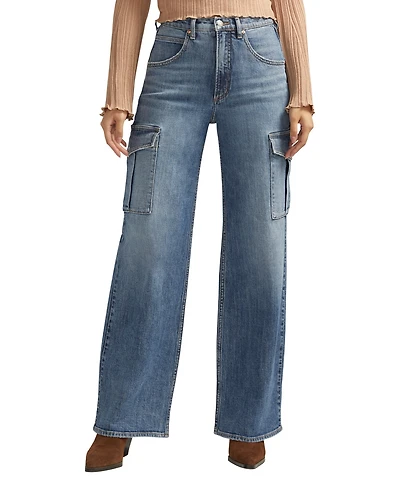 Silver Jeans Co. Women's Mid Rise Wide Leg Cargo Jeans