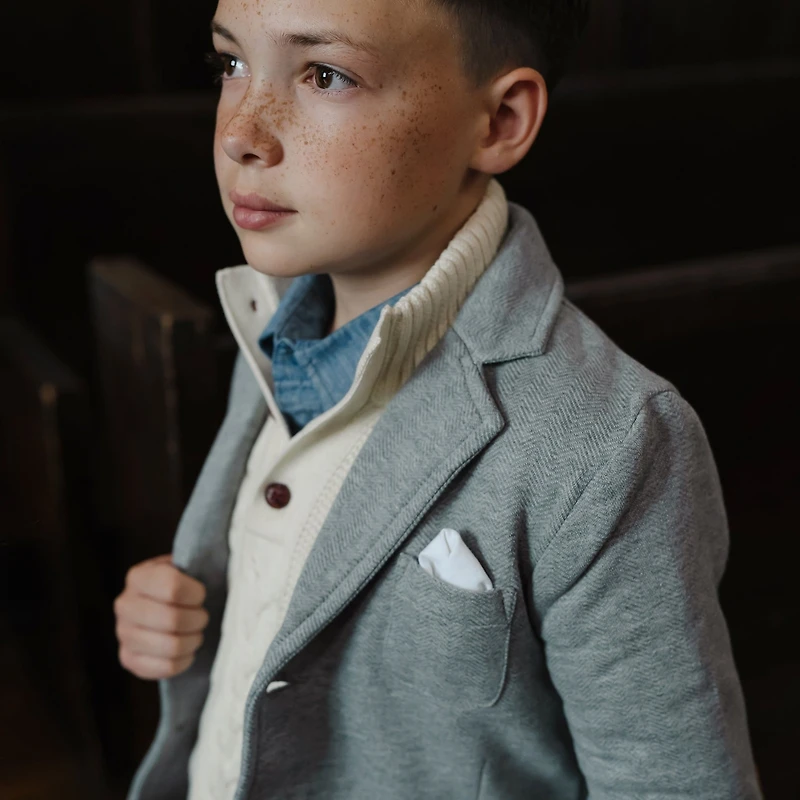 Hope & Henry Boys Organic Mock Neck Cable Sweater with Buttons