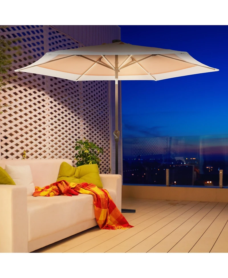 Jonathan Y 9ft 2-Tone Solar Led Patio Umbrella, 12 LEDs, Auto-Tilt, Crank, Uv Protection