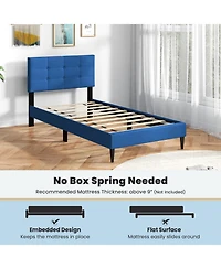 Sugift Twin Upholstered Platform Bed with Button Tufted Linen Fabric Headboard