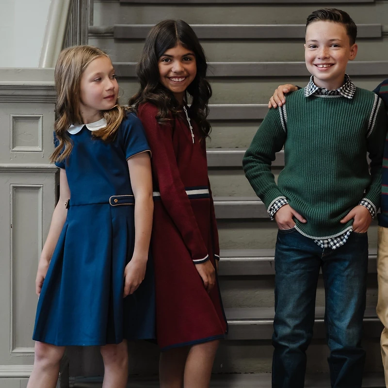 Hope & Henry Toddler Girls Pleated Ponte Dress with Peter Pan Collar