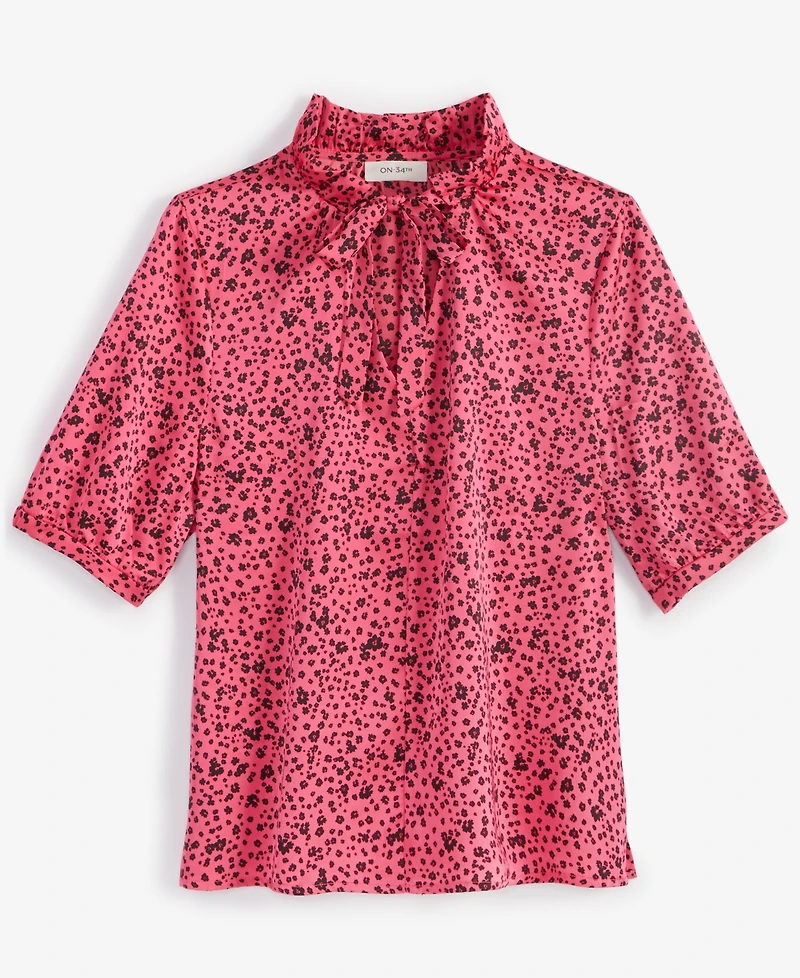 On 34th Women's Ruffle Tie Neck Elbow-Sleeve Top