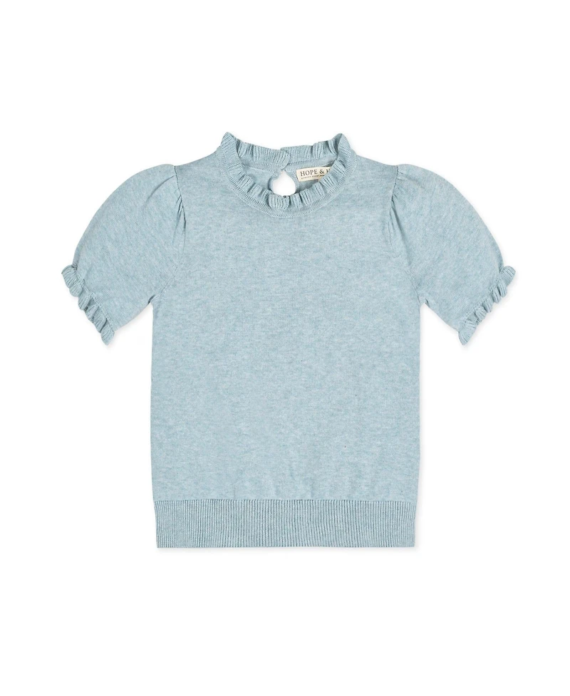 Hope & Henry Baby Girls Puff Sleeve Ruffle Edge Sweater