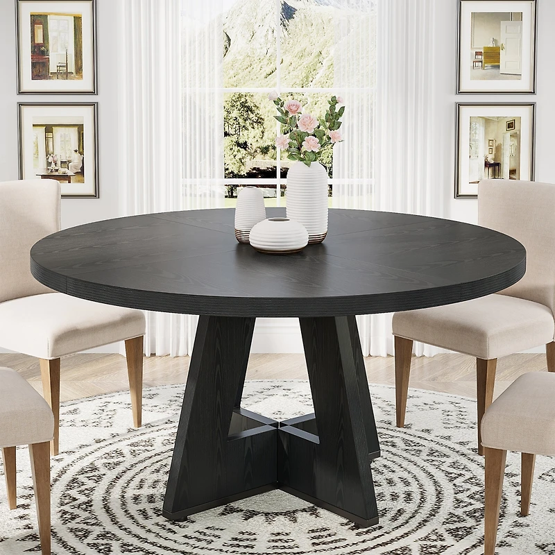 Tribesigns Round Dining Table Wood Kitchen Table, 47 inch Room Tables for 4 People, Farmhouse Dinner with Wooden Top and Legs