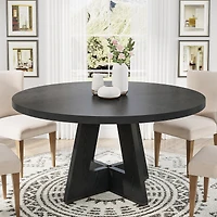 Tribesigns Round Dining Table Wood Kitchen Table, 47 inch Room Tables for 4 People, Farmhouse Dinner with Wooden Top and Legs