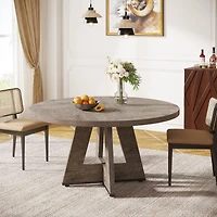 Tribesigns Round Dining Table Wood Kitchen Table, 47 inch Room Tables for 4 People, Farmhouse Dinner with Wooden Top and Legs
