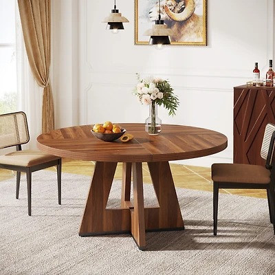 Tribesigns Round Dining Table Wood Kitchen Table, 47 inch Room Tables for 4 People, Farmhouse Dinner with Wooden Top and Legs