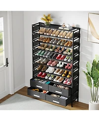 Tribesigns 10 Tier Shoe Rack Organizer with 4 Bins Drawers for Closet Entryway, 50 Pairs Vertical Shoe Racks Free Standing Tall Shoe Shelf Storage Org
