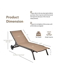 Skonyon 6-Poisition Adjustable Outdoor Chaise Recliner with Wheels