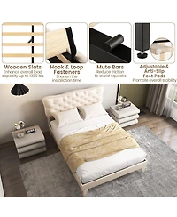 Sugift Full Size Bed Frame with Nail Headboard and Wooden Slats