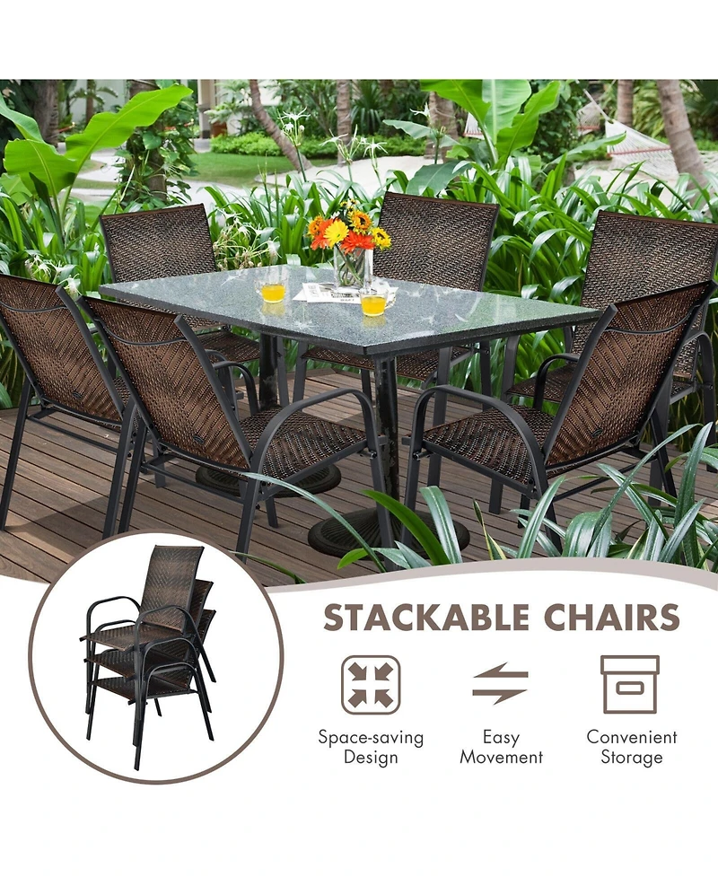 Skonyon Set of 6 Outdoor Pe Wicker Stackable Chairs with Sturdy Steel Frame