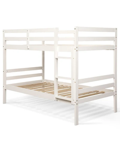Twin Sturdy Wooden Bunk Beds with Ladder and Safety Rail