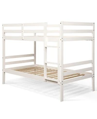 Twin Sturdy Wooden Bunk Beds with Ladder and Safety Rail