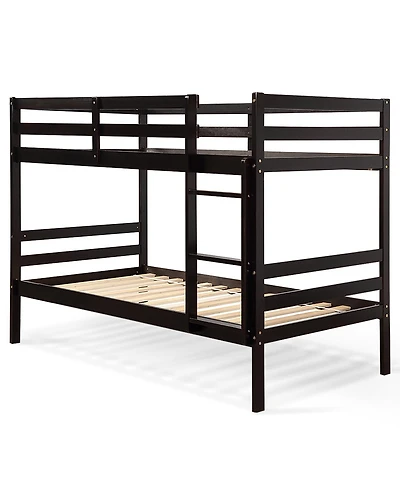 Twin Sturdy Wooden Bunk Beds with Ladder and Safety Rail