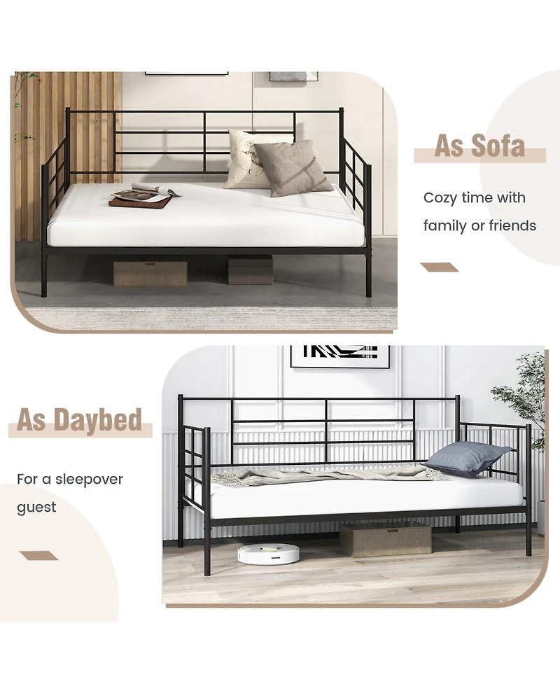 Sugift Twin Size Metal Daybed Sofa Bed Frame with Armrests and Backrest