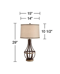 Franklin Iron Works Louanne Industrial Table Lamp 29" Tall Oil Rubbed Bronze Metal Burlap Linen Drum Shade for BBedroom Living Room Bedside Night