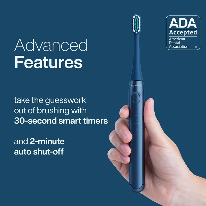 Aquasonic Icon Rechargeable Toothbrush | Magnetic Holder & Slim Travel Case 2 Brushing Modes Smart Timers Modern Convenient