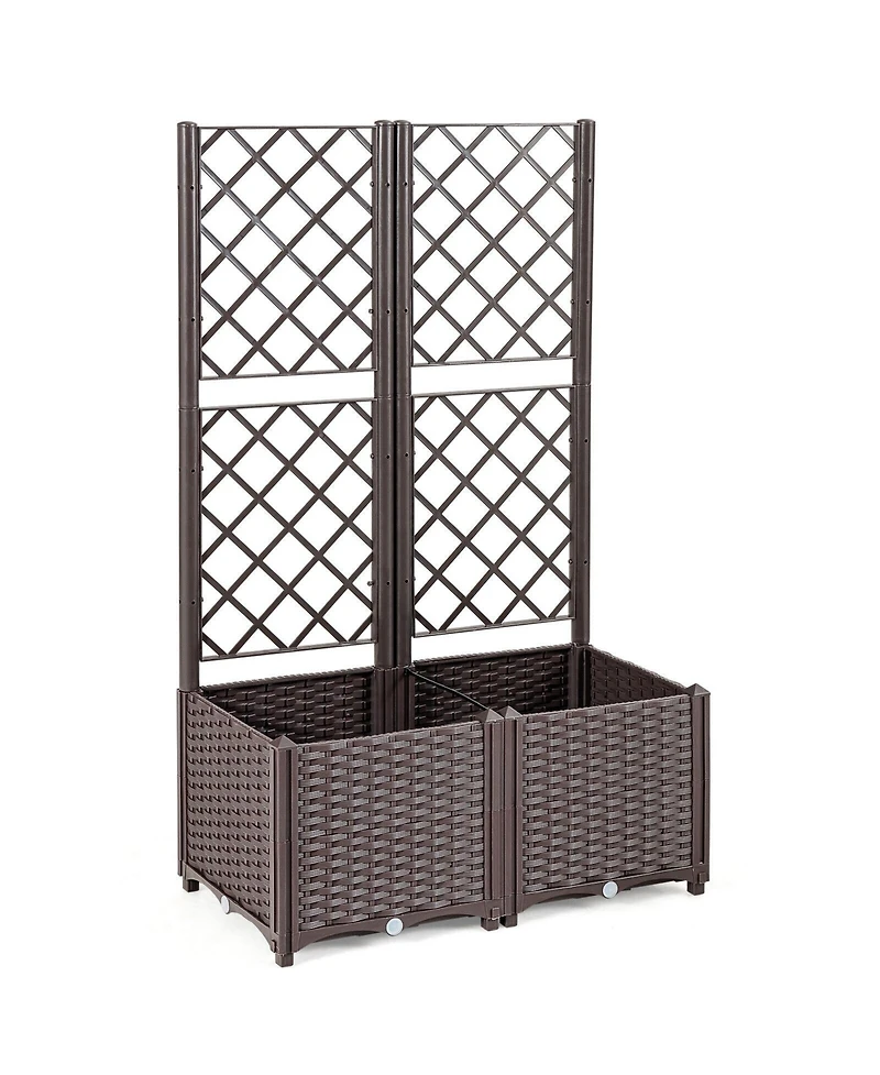 Givimo Pe Rattan Raised Garden Bed with Trellis Planter Box for Climbing Plants