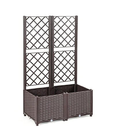 Givimo Pe Rattan Raised Garden Bed with Trellis Planter Box for Climbing Plants