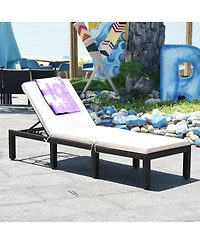 Gymax 2PCS Cushioned Patio Rattan Chaise Lounge Chair Recliner w/ Adjustable Height