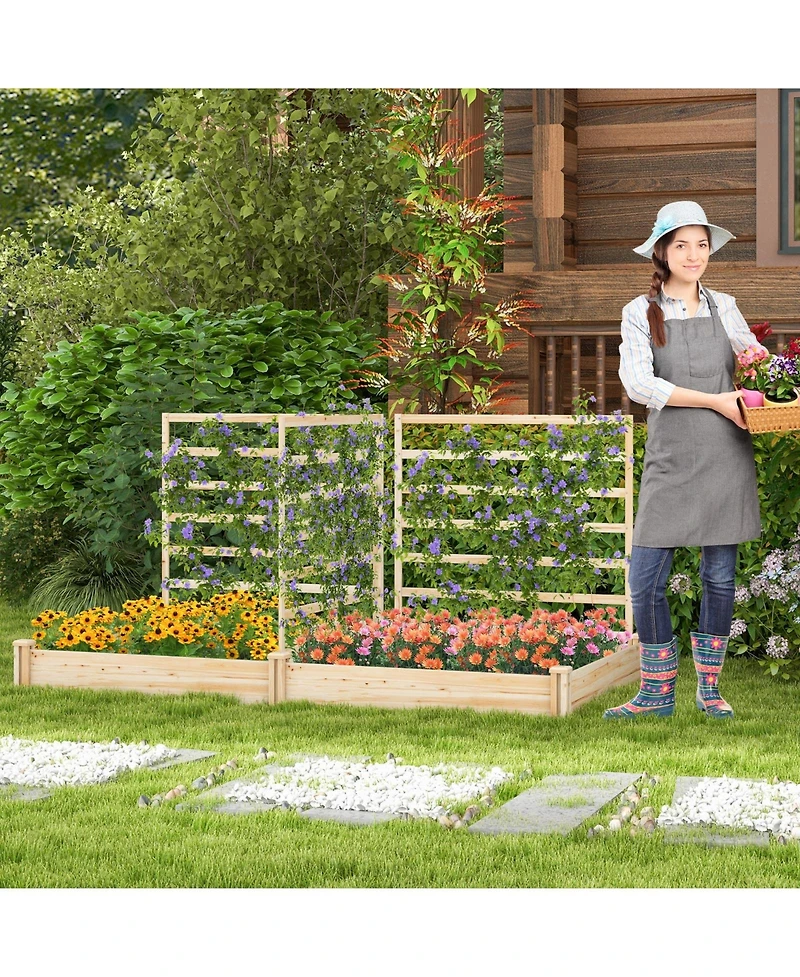 Givimo Raised Garden Bed with 2 Planter Boxes and 3 Trellis-Natural