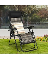 Gymax Set of 2 Folding Rattan Patio Zero Gravity Lounge Chair Recliner w/ Headrest