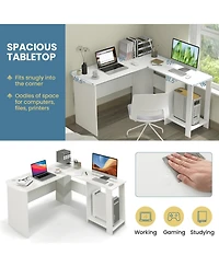 Skonyon Large Modern L-shaped Computer Desk with 2 Cable Holes and 2 Storage Shelves