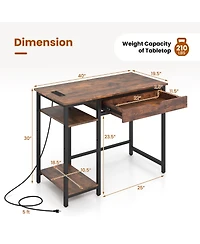 Computer Desk with Charging Station and Drawer & Adjustable Shelf