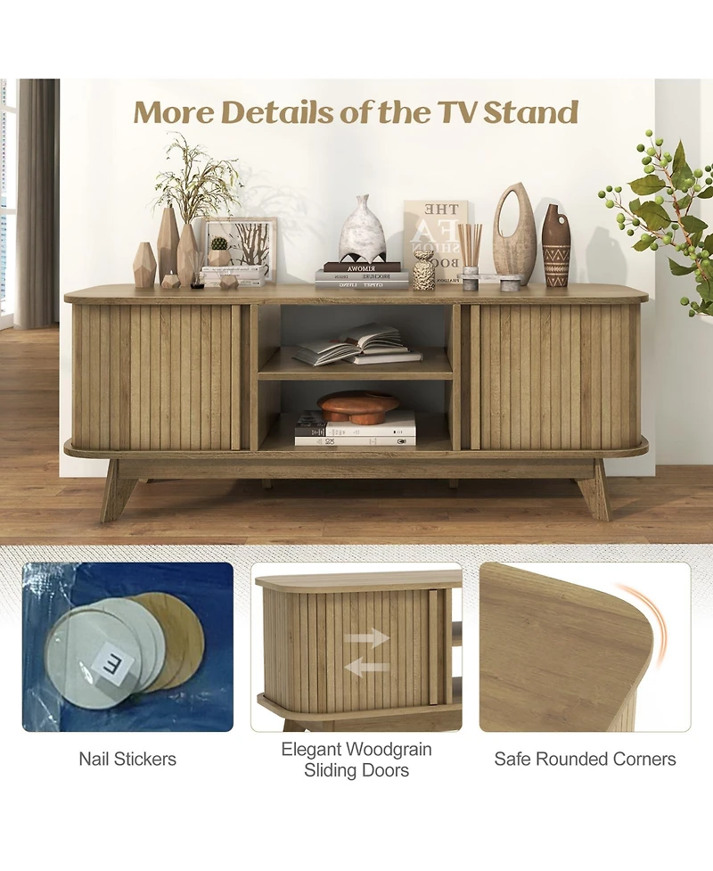 Tv Stand for 55-Inch Tv Media Console Table with Dual Sliding Doors