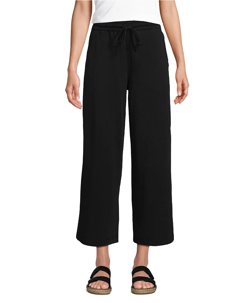 Lands' End Women's Tall Sport Knit Elastic Waist Wide Leg Crop Pants