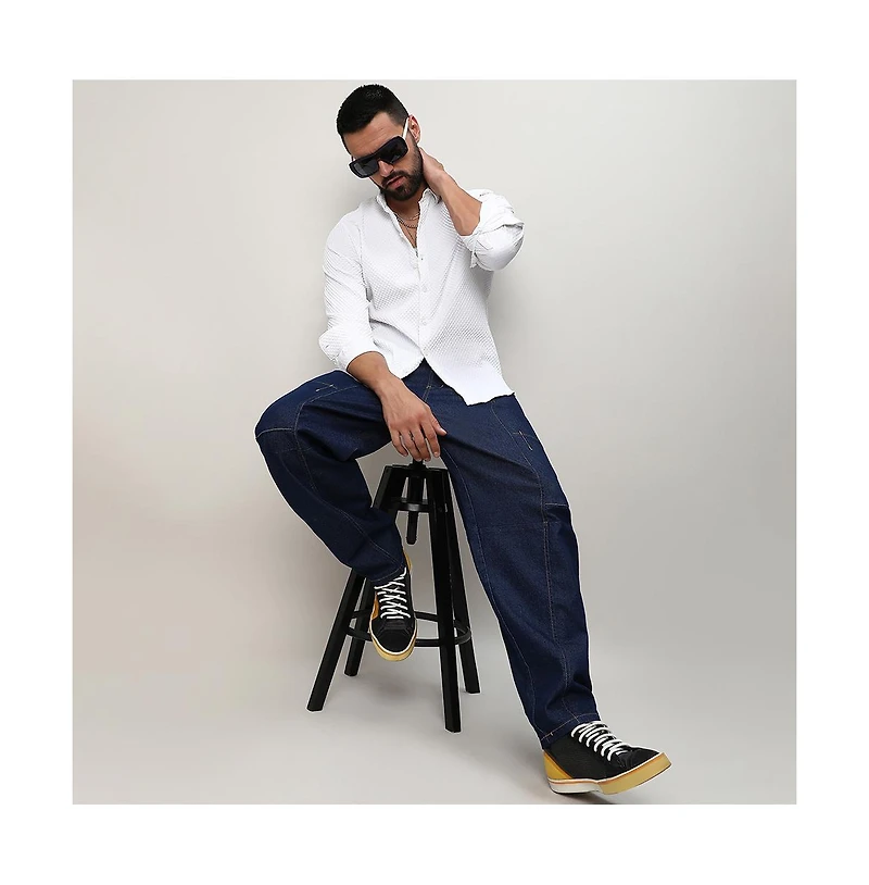 Men's Chalk White Embossed Micro Check Shirt