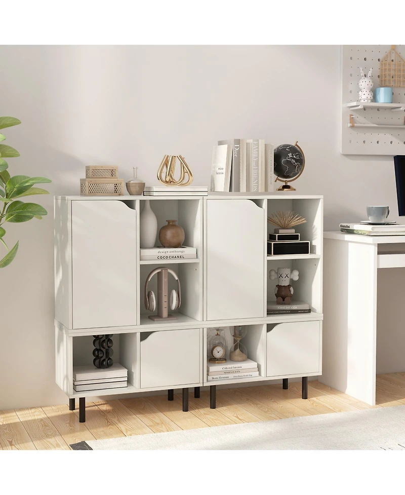 Sugift Stackable Bookcase with Adjustable Shelf and Cubes