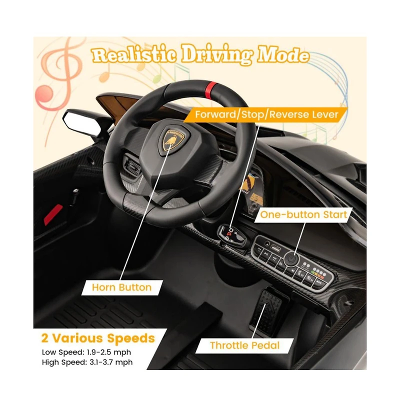 12V Licensed Lamborghini 4WD Kids Ride-on Sports Car with 2.4G Remote