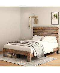 Mondawe Dark Brown King Size Wood Platform Bed Frame with Large Under Bed Storage