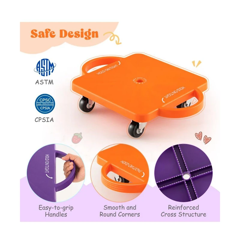 4-Pack Kids Sitting Scooter Board with Handles and Rolling Casters