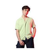 Men's Lime Green Self-Design Creased Box Shirt