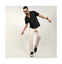 Men's Charcoal Black Self-Design Striped Shirt