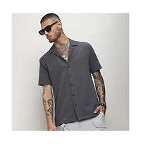 Men's Charcoal Grey Self-Design Block Shirt