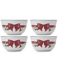 Winterberry Red Ribbon Appetizer Bowls, Set of 4