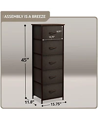 Sorbus Narrow 5 Drawers Nightstand with Steel Frame, Wood Top, Easy Pull Fabric Bins for Home, Bedroom