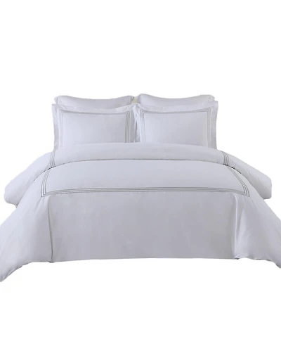 Egyptian Linens Adeline 100% Cotton Percale Embroidered Duvet Cover Set, Full/Queen