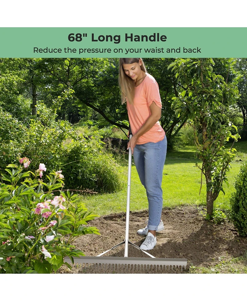 Givimo Aluminum Rake with 36 Inch Wide Rake Head and 68 Inch Long Handle